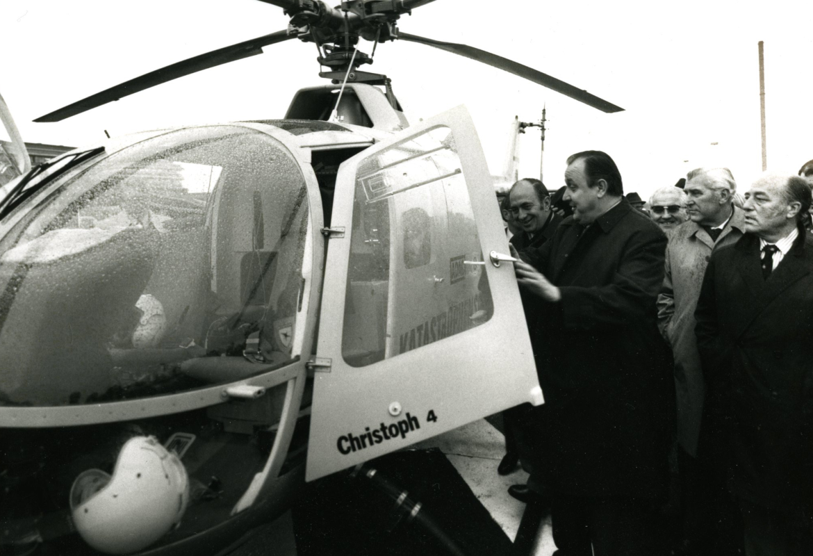 Historical photograph from 1972: Federal Minister of the Interior Hans-Dietrich Genscher Christoph 4 in service. Copyright: Archive of the MHH / Communication Office