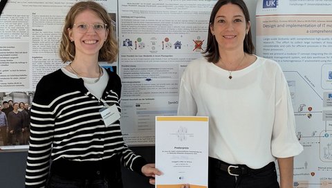 Dr. Sara Haag (on the right in the picture) is standing with another person before her poster presentation