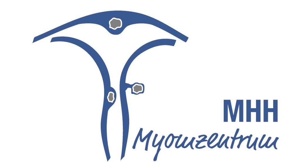 Logo MHH Myomzentrum: Bild von eine modellhaften Darstellung des Uterus mit Myomen.