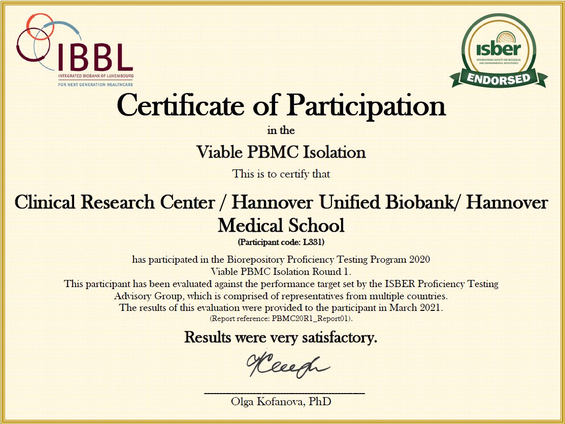 IBBL - Zertifikat - PBMC Isolation - 2020