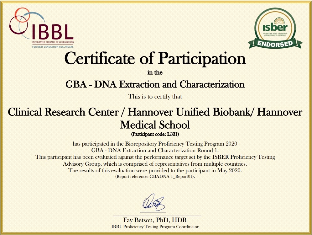 IBBL - Zertifikat - DNA - Extraction 2020