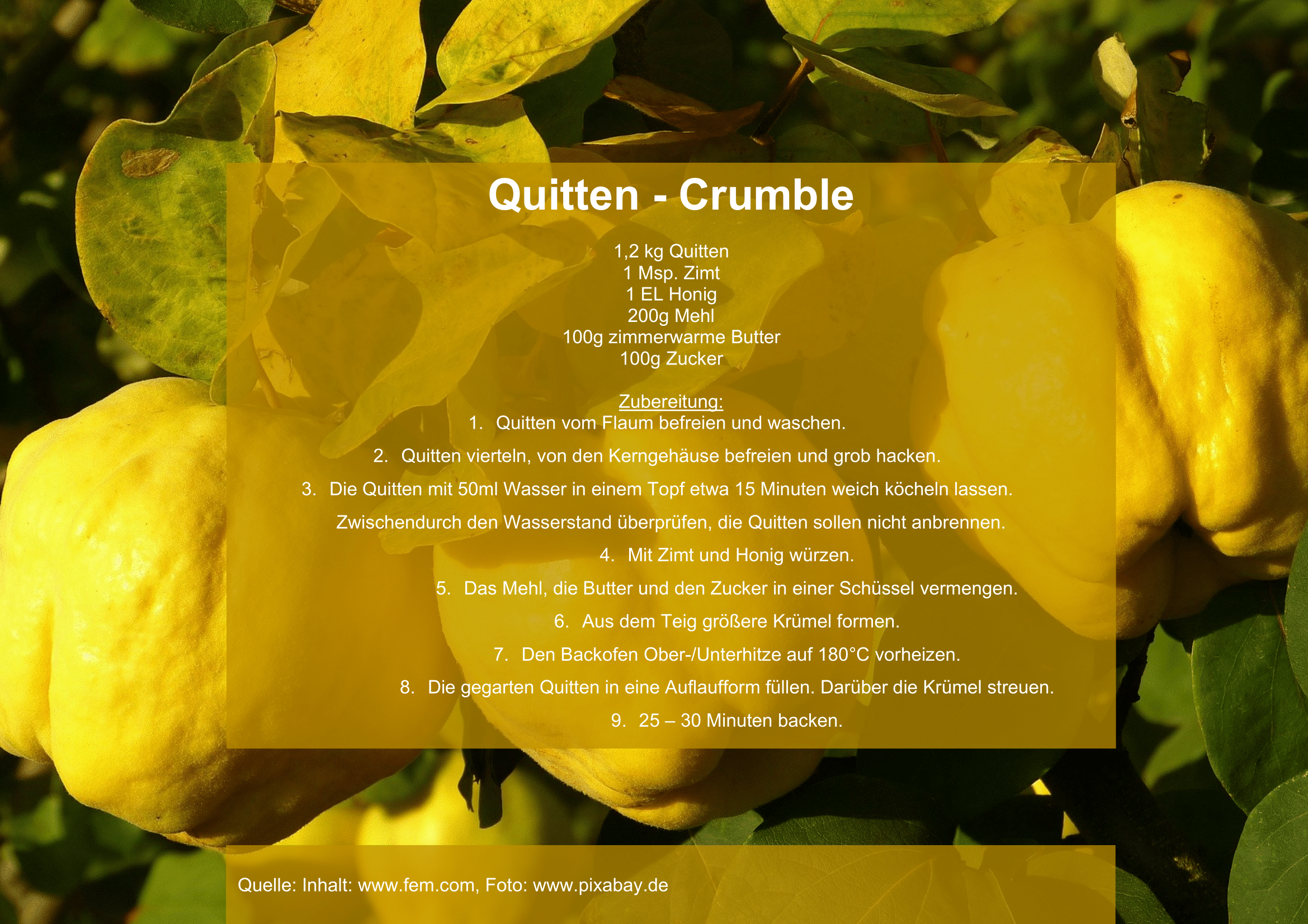 Quitten an einem Baum, Rezept: Quitten-Crumble